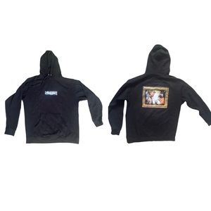 Mens Black hoodie pullover sweater Buggin logo and Jesus throwing money Size XL